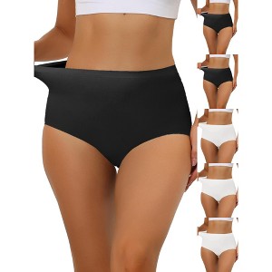 INSPIRE CHIC Women's Elastic High-Waisted Unlined Breathable No-Show Hipster Underwear 6 Packs - 1 of 4