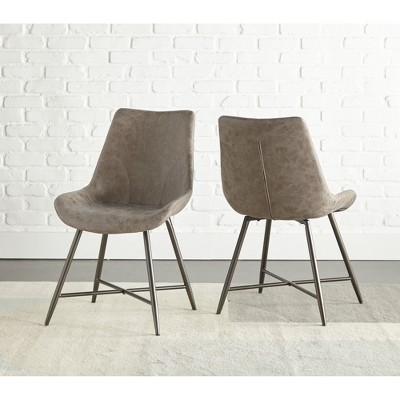PU Faux Rawhide Side Chair (Set of 2) with Ergonomic Seat, Mid-Century Modern Canted Legs, Tan Upholstery, and Deep Bronze Accents
