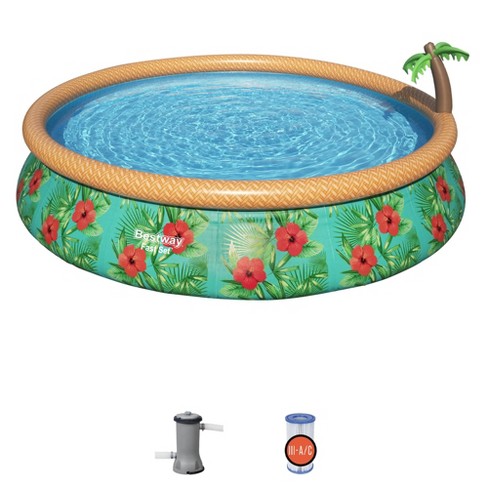 scene Rise Formålet Bestway Fast Set Paradise Palms 15' X 33" Round Inflatable Outdoor Swimming Pool  Set With Built-in Palm Tree Sprinkler And Filter Pump : Target