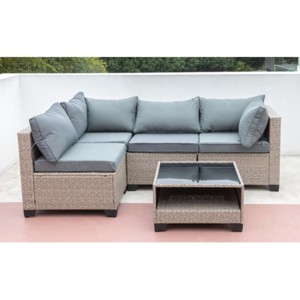 5-Piece Modular Wicker Patio Sofa Set with Coffee Table and Cushions, Outdoor Conversation Furniture for Backyard or Garden – The Pop Home - 1 of 4