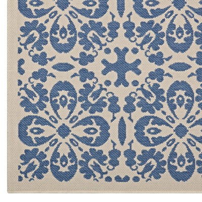 Ariana Vintage Floral Trellis 5x8 Blue and Beige Indoor-Outdoor Rug