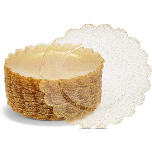 White Plastic Plates with Gold Scalloped Edge (9 Inches, 50 Pack