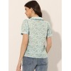 INSPIRE CHIC Women's Puff Short Sleeves Point Collar Button Down Floral Shirts - 4 of 4