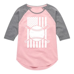 Girls' - Instant Message - Baseball Flag Shirt Tail Raglan Graphic T-shirt - 1 of 4