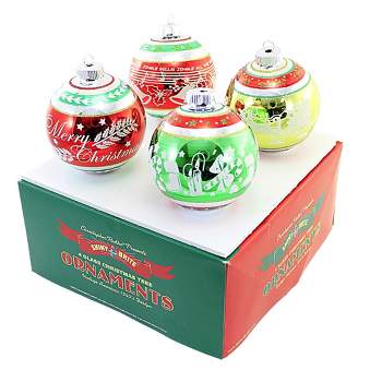 Shiny Brite Holiday Splendor Flocked Rounds.  -  Four Ornaments 4.0 Inches -  Christmas Ornament  -  4027836  -  Glass  -  Multicolored