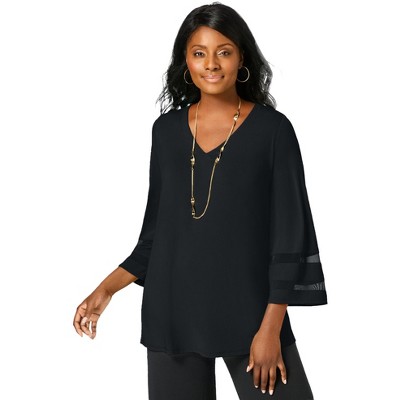 Jessica London Women's Plus Size Stretch Knit Mesh Inset Sleeve Tunic