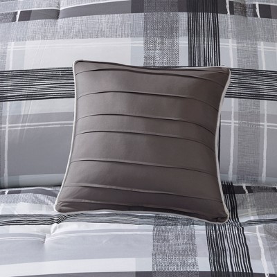 Full Gray Microfiber Reversible Plaid Comforter Set