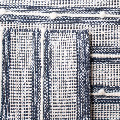 Blue Striped 4' x 6' Wool Cotton Flatweave Rug