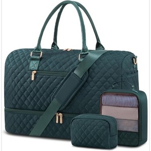 Travel Duffle Bag with Shoe Compartment, 3Pcs Set for Women, Weekender Overnight, Gym, and Hospital Bag with Toiletry - 1 of 4