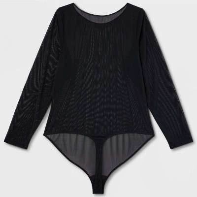 Women's Mesh Long Sleeve Bodysuit - Auden™ Black XXL