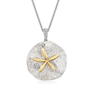Ross-Simons 0.10 ct. t.w. Diamond Sand Dollar Necklace in Sterling Silver and 14kt Yellow Gold Size - 1 of 4