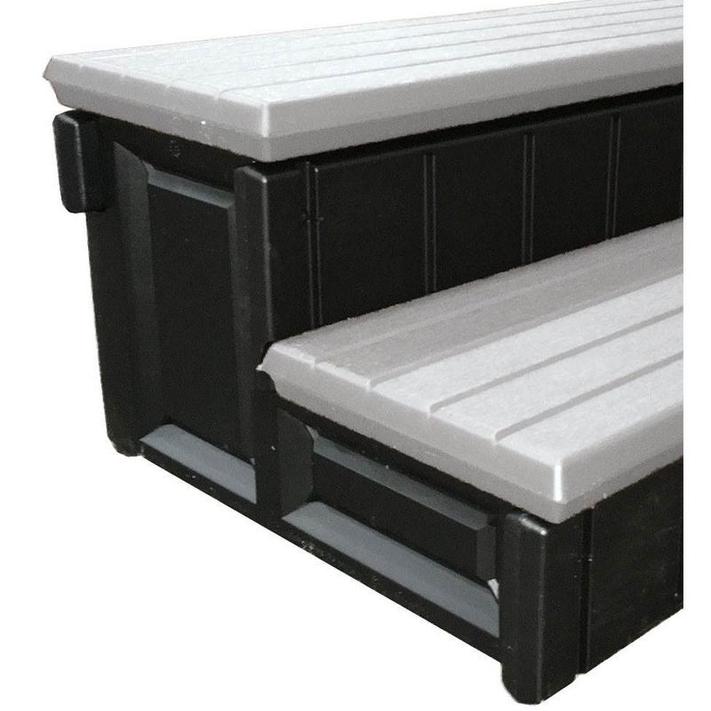 Confer Plastics Leisure Accents Deluxe Spa Steps, 36 Inch Wide Weatherproof Patio Deck Hot Tub Stairs Entry and Exit Step Stool, Gray/Black (2 Pack), 2 of 5