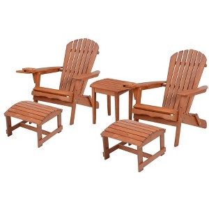 Jiallo Foldable Adirondack Chair with cup holder Conversation Set, 2 Foldable Adirondack Chairs with cup holders with Ottoman and 1 End Table - 1 of 4