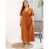 Whizmax Women Plus Size Wrap Maxi Dress Short Flutter Sleeves Empire Waist Split A Line Boho Casual Dress Caramel 3XL - 3 of 4