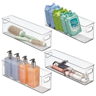 mDesign Plastic Bath Vanity Storage Organizer Bin with Handles, 4 Pack, Clear, USA Made
