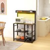 HOMCOM Kitchen Bakers Rack with Power Outlet and LED Lights, Microwave Stand, Coffee Bar with Metal Basket, Multiple Shelves and Glass Holders - 3 of 4