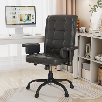 VECELO Ergonomic Leather Office Chair, Adjustable Swivel Desk Chair with Armrests & Lumbar Support, Black/Brown