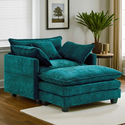 Busaurus Oversized Chenille Indoor Chaise Lounge Chair with Ottoman