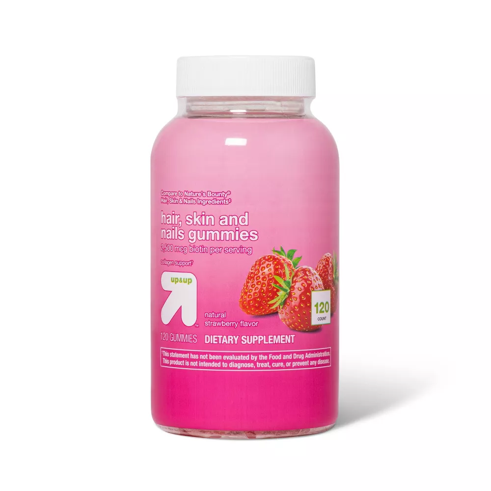 Hair, Skin, & Nail Supplement Gummies - Strawberry - 120ct - up & up™ - biotin vs. collagen