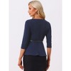INSPIRE CHIC Women's 3/4 Sleeve Belted Elegant Business Work Peplum Top - 3 of 4