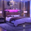 Aheaplus Headboard with Storage shelves and Charging Station, Wood Headboard with LED Light - 3 of 4