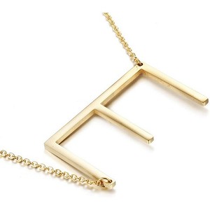 Large Sideways Initial Pendant Necklace 18K Gold Plated Stainless Steel - 1 of 4