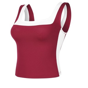 INSPIRE CHIC Women's Sleeveless Square Neck Crop Color Block Sports Summer Tank Top - 1 of 4