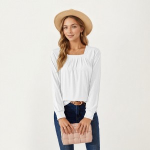 Anna-Kaci Women's Long Sleeve Square Neck Top with Front Pleat Detailing and Relaxed Fit - 1 of 4