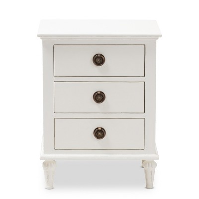 White Cedar 3-Drawer Nightstand with Tapered Legs