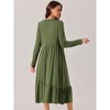 Seta T Women's Fall Long Sleeve Crewneck Pleated Tiered Swing Midi Dress with Pockets - 4 of 4