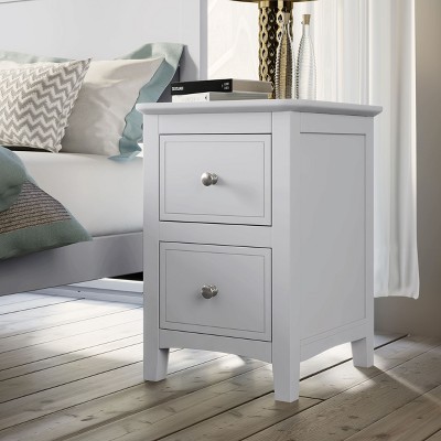 NicBex 2 Drawers Nightstand,Bedside Table with Brushed Nickel Hooded Pulls and Tapered Wood Legs,Modern Side Table for Bedroom,White