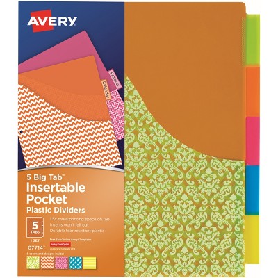 Avery 5-Big Tab Insertable Pocket Plastic Dividers 1/ST Multi 07714