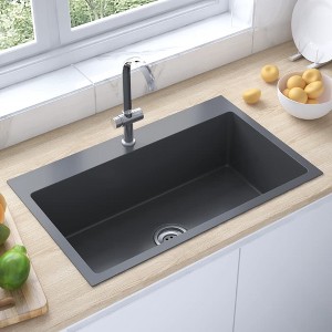 vidaXL Handmade Kitchen Sink Black Stainless Steel - 1 of 4