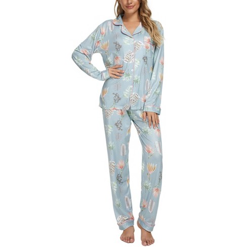 Cheibear Women 2 Piece Floral Print Pajama Set Button Down Shirt And Long  Pants Nightwear Sleepwear Sets : Target