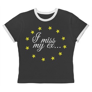 Rerun Island Women's I Miss My Ex Short Sleeve Graphic Cotton Retro Vintage Ranger Baby Tee - Caviar White M - 1 of 4