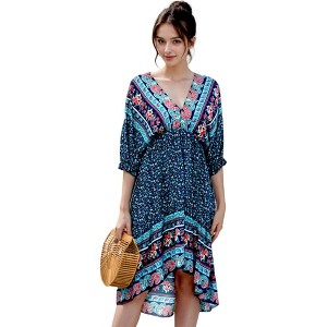 Anna-Kaci Women's Mixed Print Asymmetrical Hem Dress for Casual Looks - 1 of 4