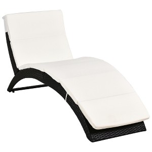 Outsunny Patio Foldable Wicker Chaise Lounge, PE Rattan Outdoor Lounge Chair, Bed with Cushion for Garden, Backyard, Lawn, Beige - 1 of 4
