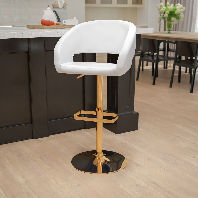 Emma and Oliver Shae Contemporary Upholstered Adjustable Height Barstool with Rounded, Cutout Mid-Back and Pedestal Base, 3 of 13