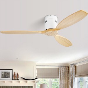 Sofucor 52'' Flush Mount Ceiling Fan without Lights Remote Control Wood Blades Reversible DC Motor Modern White Wood Ceiling Fan Indoor Outdoor - 1 of 4
