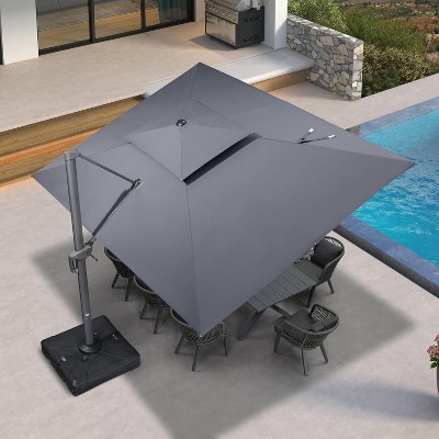 PURPLE LEAF Outdoor Cantilever Umbrellas with Base Large Patio Umbrella Offset Umbrella 360 Degree Rotation