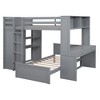 TIRAMISUBEST Twin/Full Size Bunk Bed with a Twin Size Stand-alone Bed, Bulit-in Desk and Wardrobe, Solid Wood Bunk Bedframe with Storage Shelves - 3 of 4