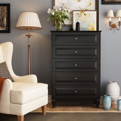 Famapy Side Table 5 Drawer Dresser Drawer Chest Tall Storage Cabinet Black
