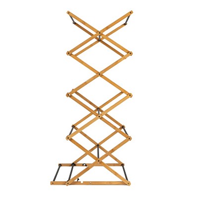 Bamboo and Black Adjustable Folding Clothes Drying Rack