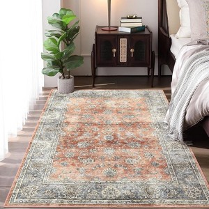 Washable Area Rug, Vintage Floral Non Slip Soft Carpet, Distressed Accent Rug for Living Room, Kids Room, Taupe - 1 of 4