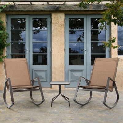 3 Pcs Patio Bistro Set, Rocking Chairs With Tempered Class Coffee Table Side Table : Target