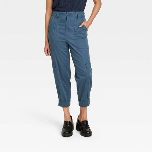 Women's Mid-rise Casual Fit Cargo Pants - Knox Rose™ Navy Blue L
