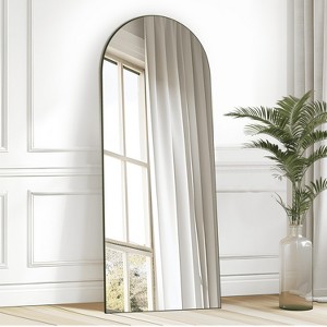 Wooakway 63"H Black Solid Wood Right Angle Arch Floor Mirror with Stand Full Length for Bedroom Living Room - 1 of 4