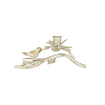 Bird on Branch Taper Candle Holder White Metal by Foreside Home & Garden