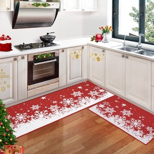 Winter Holiday Christmas Snow 17x29in+17x47in Kitchen Area Rug Home Christmas Decor Floor Mat Non Slip Mat for Entrance Living Room Bedroom Bathroom - 1 of 4