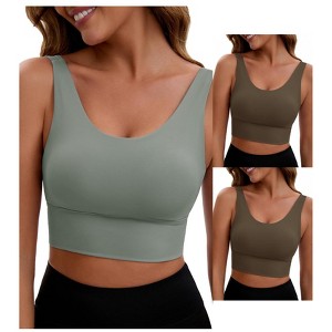 INSPIRE CHIC 3 Packs Women's V Back Wide Straps Full Coverage Sports Bras Longline Workout Padded Tank Top - 1 of 4